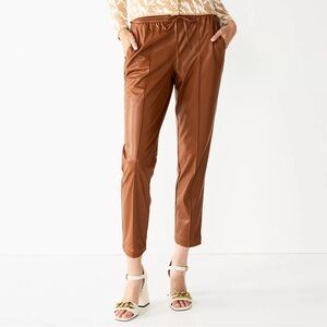 Nine West Faux Leather Pull On Cropped Jogger Pants Brown Size XL